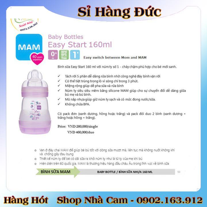 [auth] Bình sữa Mam Đức chống đầy hơi, chống sặc cho bé size 160ml, 260ml và 320ml [Nội địa Đức Đủ Bill] [Hot]