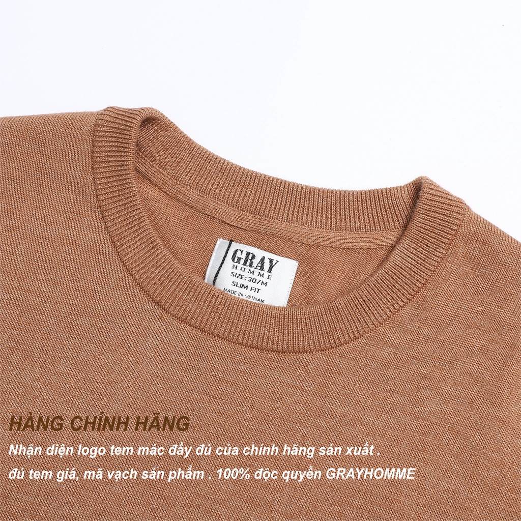 Áo Len Nam Cổ Tim và cổ Tròn GRAYHOMME (8 mầu), Tay Dài Chất Len Lông Cừu Mềm Mịn giữ ấn siêu Cao Cấp