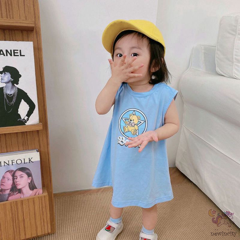 Đầm Sát Nách In Họa Tiết Hoạt Hình Phong Cách Hàn Quốc Thời Trang Mùa Hè Cho Bé Gái