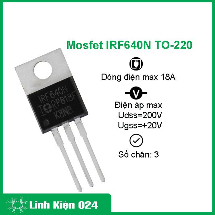 Sản phẩm mosfet IRF640N TO-220 dòng điện 18A điện áp 200V N-CH chân cắm 3P