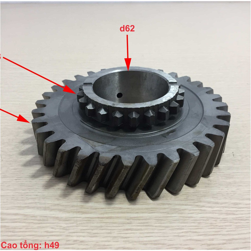 Bánh răng(nhông)2 cầu - JD/JINDONG - H. giấy (32R chéo/21R chuột, đk trong F62, đk ngoài F162, răng dày 30, dày tổng 49.