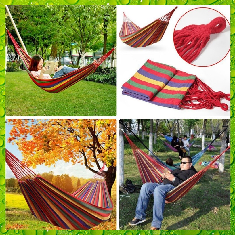 Võng Du Lịch Sợi Vải Đan - Võng Nhiều Màu Cắm Trại, Dã Ngoại, Gấp Gọn