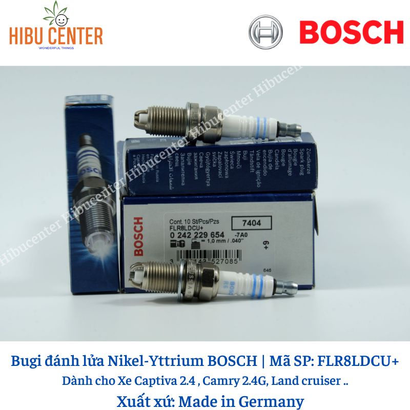 Bugi Chân Ngắn 2 Chấu Nikel-Yttrium BOSCH FLR8LDCU+ Dành cho Xe Captiva 2.4 , Camry 2.4G, Land cruiser ..