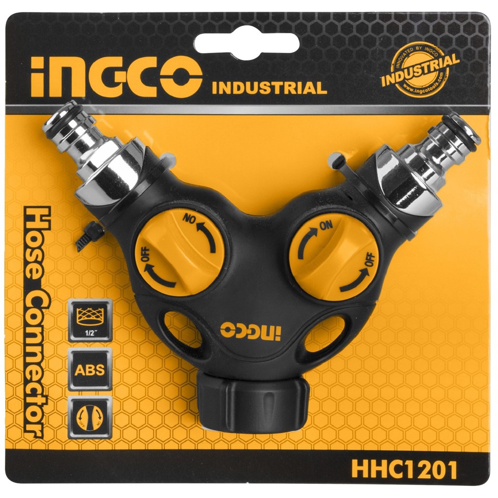 INGCO Đầu nối ống nước chia 2 ngã có van đóng mở Fi21 ABS HHC1201