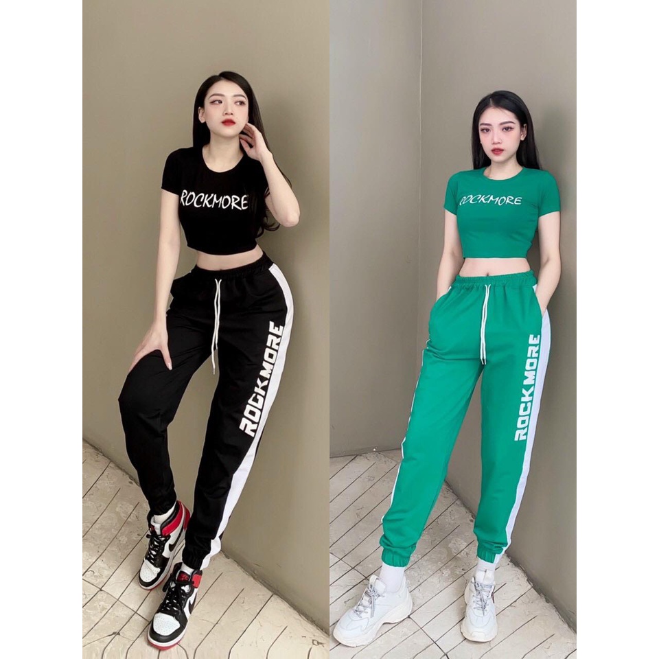 BỘ TẬP ROCK MORE ÁO CROPTOP QUẦN JOGGER SIÊU HOT MẶC ĐI CHƠI TẬP GYM, ZUMBA