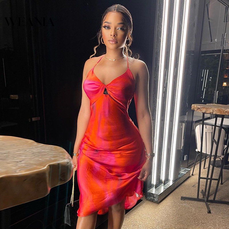 Đầm Dây In Khối Màu Sắc Thời Trang Mùa Hè Dành Cho Nữ