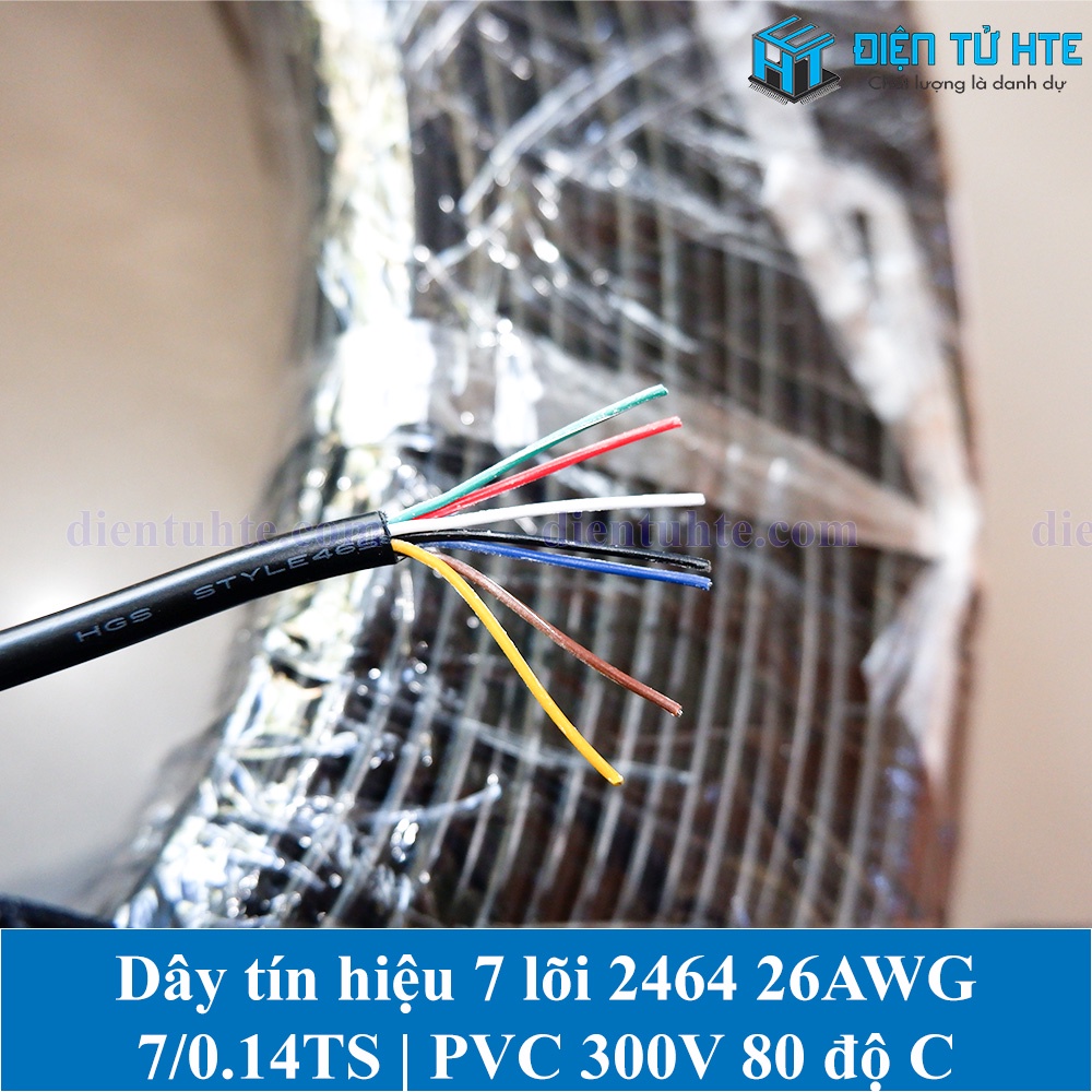 5 mét Dây tín hiệu 7 lõi 2464 26AWG 7*0.14TS vỏ PVC 80 độ OD 4.8mm