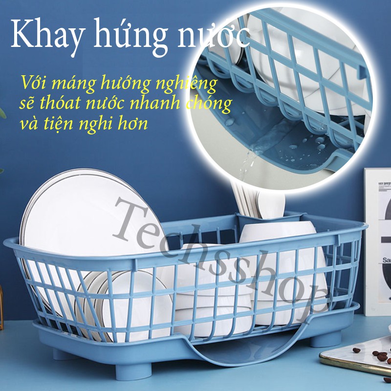 Rổ Úp Chén Bát Ly Có Khay Thoát Nước Kèm Theo Hủ Đựng Muỗng Đũa Tiện Lợi Khi Sử Dụng Rửa Ở Bồn Rửa Chén