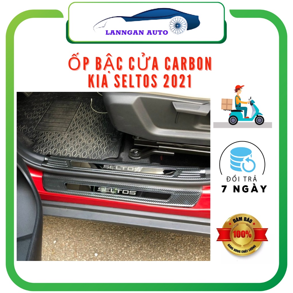 Ốp bậc cửa xe Kia Seltos 2020-2022, Chất liệu Carbon, Titan cao cấp, tặng keo trợ dính