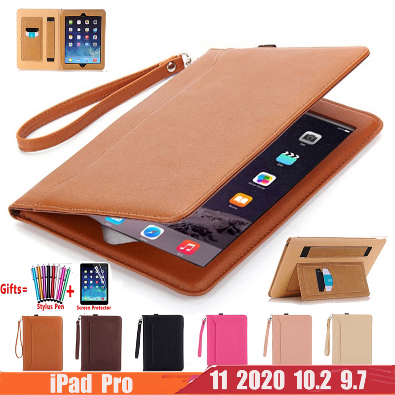 Bao da ipad PU có giá đỡ và dây đeo tay bảo vệ cho Apple iPad Pro 11 2020 2018 9.7 5th 6th 7th Gen 10.2 Air 3 2