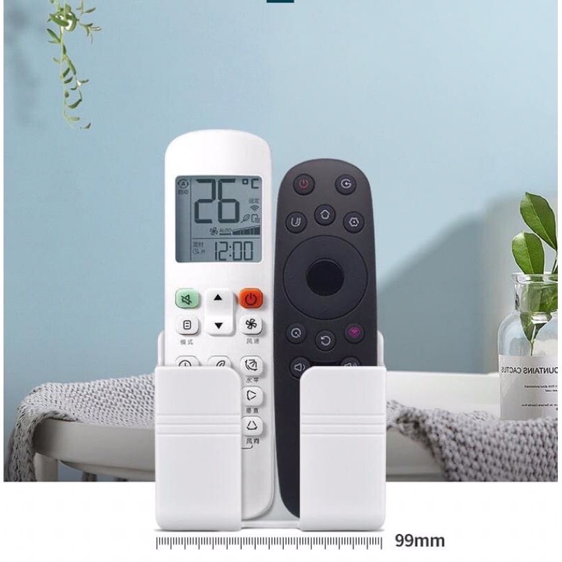 Kệ Dán Tường Để Remote, Đồ Dùng/ Giá Đỡ Sạc Điện Thoại - Có Móc Treo Giữ Dây Điện