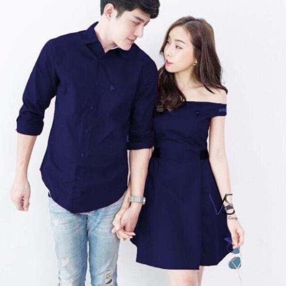 Áo Đôi Nam Nữ, Đồ Cặp Cao Cấp,Set Gồm Váy Trễ Vai Và Sơ Mi Dài Tay,Vải Cao Cấp Không Nhăn Co Dãn. 💯 🏐️