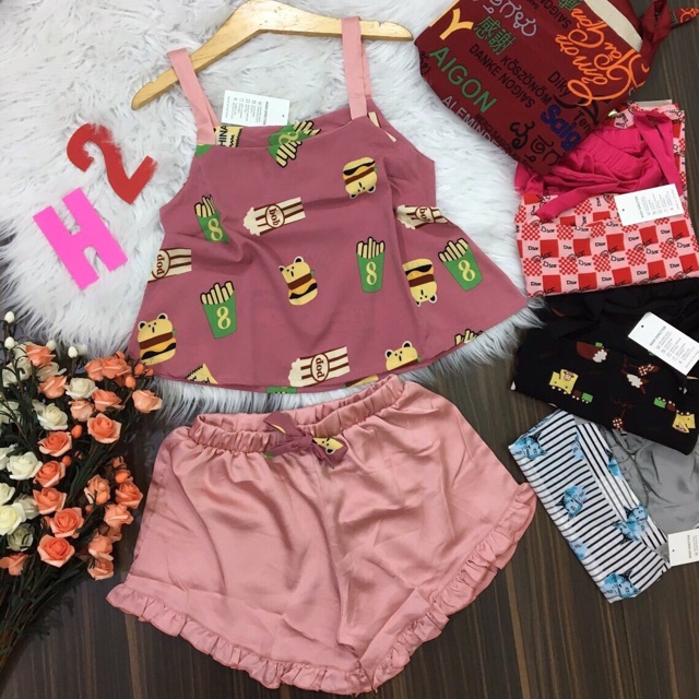 Set lụa đùi mặc nhà