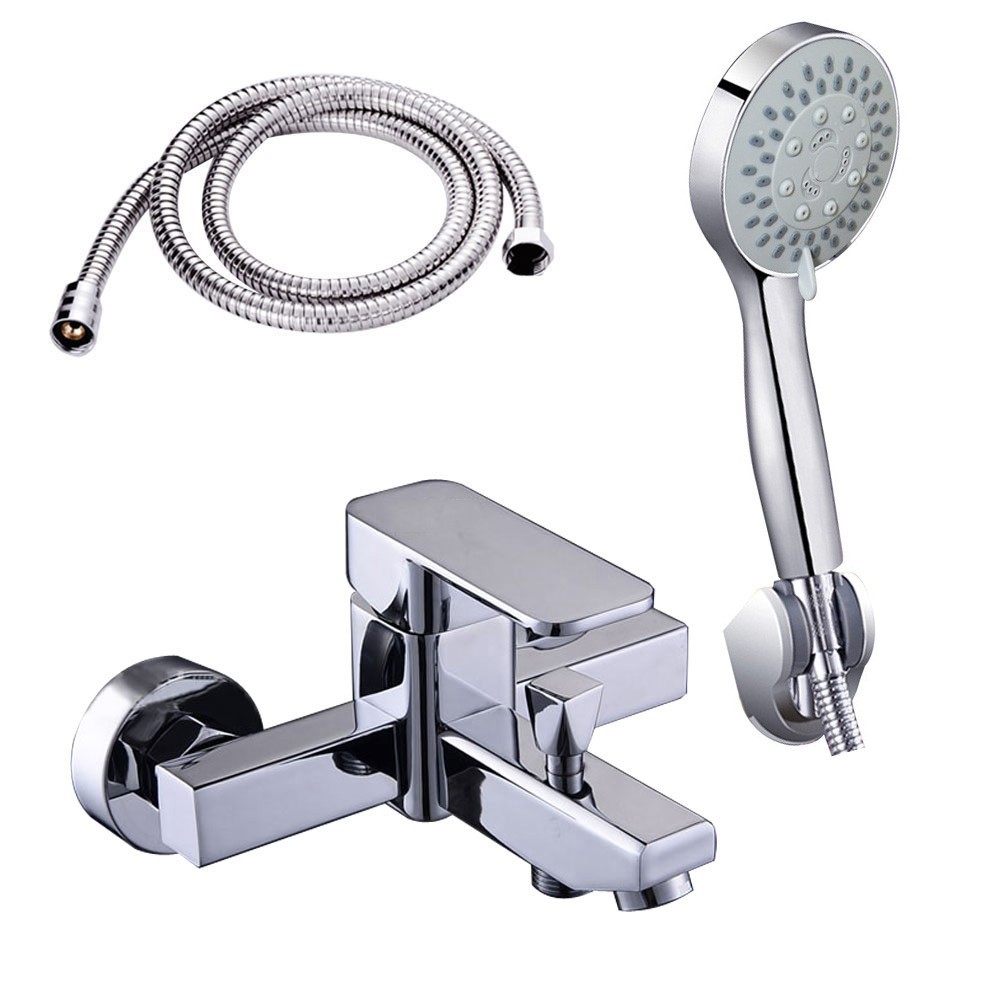 Full bộ sen tắm và vòi chậu rửa mặt Lavabo vuông kết hợp bát sen tắm 5 chế độ nước BC05