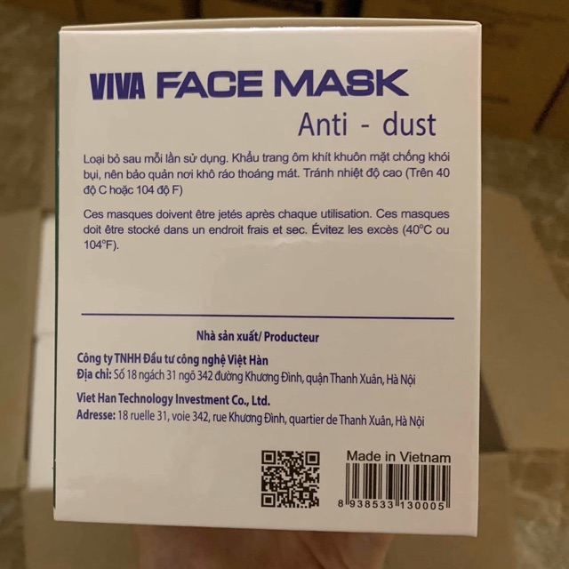 [ FASHIONRUN19 - FASHIONHOT19 ] 01 Chiếc Khẩu trang kháng khuẩn 4 lớp Viva facemask chống bụi bẩn , chống thấm nước