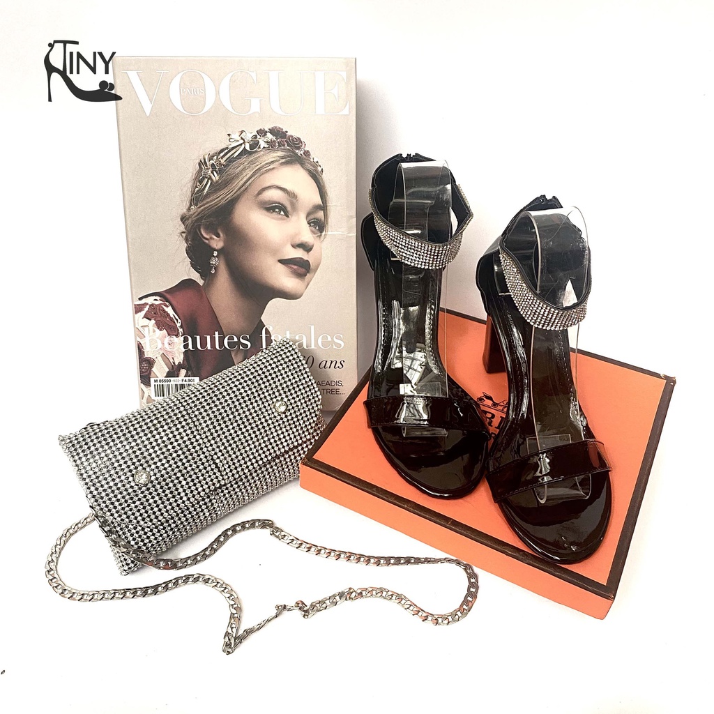 Guốc cao gót nữ kiểu Sandal mũi tròn quai ngang gót bọc 7 phân cao cấp chính hãng - TiNy Shoes