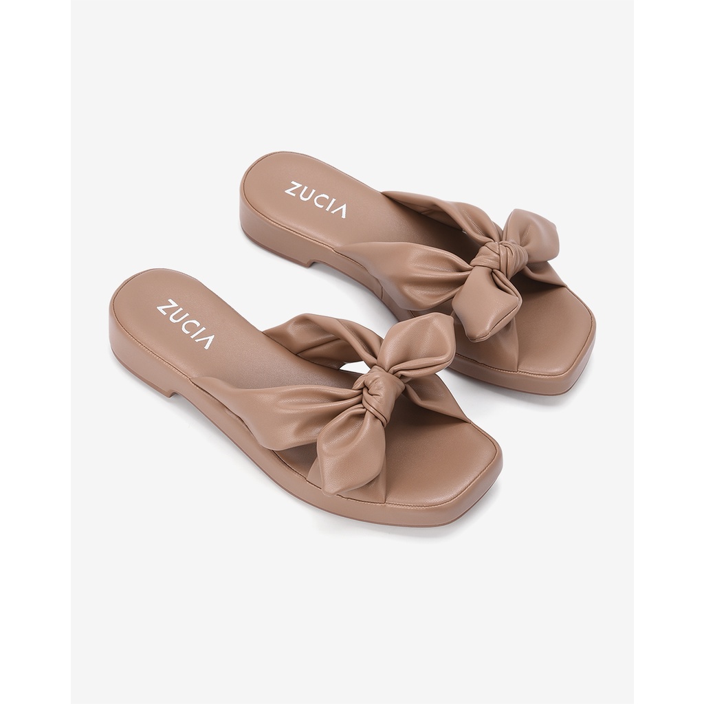 Dép xuồng nữ Zucia thiết kế quai đôi đan chéo thắt nơ nữ tính chất liệu da mềm mại cao 3cm - DRX47
