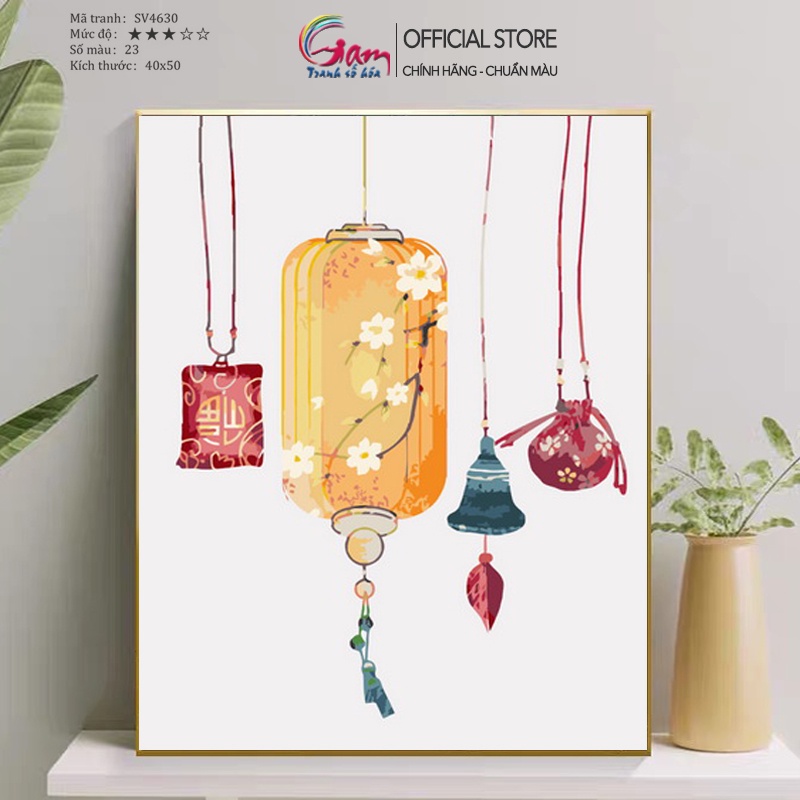 Tranh Số Hóa GAM Tự Tô Màu Theo Số Đèn Lồng May Mắn Nâng Cấp Lọ Màu 5ml Kèm 2 Bộ Cọ SV4630
