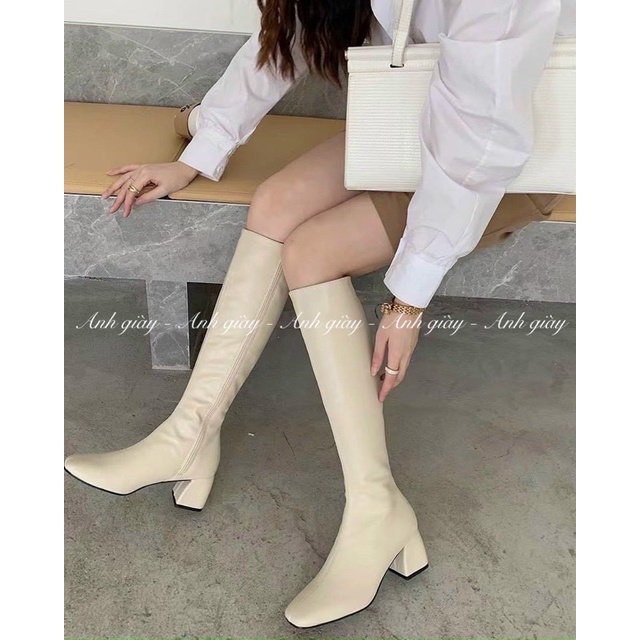 B21  - Bốt đùi dưới gối da lì mũi vuông khoá cạnh MIJiLi hàng  QCCC loại 1 full box( ảnh thật, kèm video)