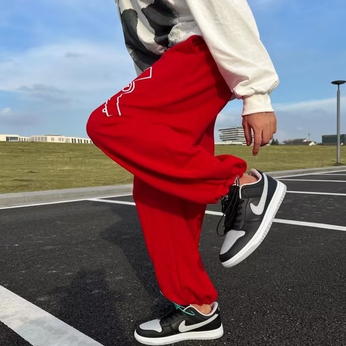 Quần Dài Hip Hop Đường Phố Mỹ Màu Trơn In Chữ Đơn Giản Thời Trang Cho Nam