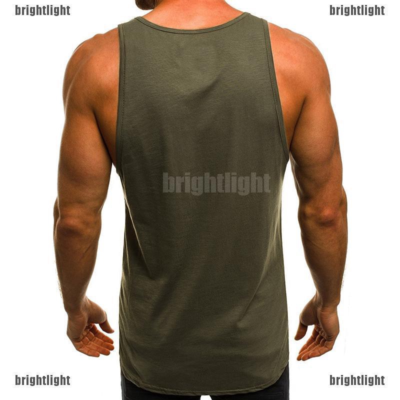 [Bright] Men Gym Vest Slim Letter Printed Sleeveless Tank Top Men Bodybuilding T-shirts [LT]
