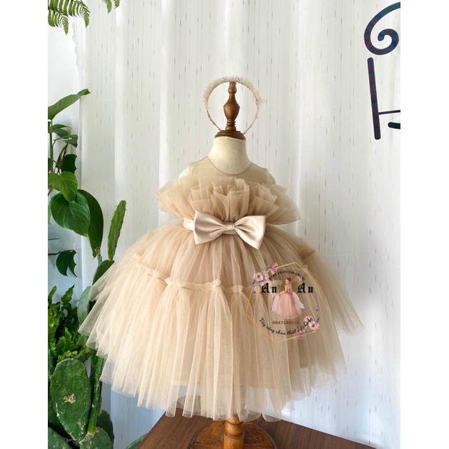 Váy thiết kế bèo gấu AN AN PRINCESS màu mới nhiều lớp phồng xoè cho bé gái tặng kèm phụ kiện