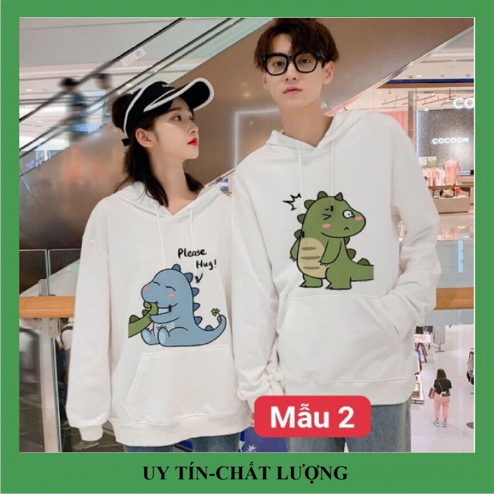 Áo nỉ có mũ in hình khủng long cắn đuôi kèm chữ tiếng anh,vải đẹp hình in rõ nét.Áo đôi nam nữ tình yêu đẹp giá rẻ.