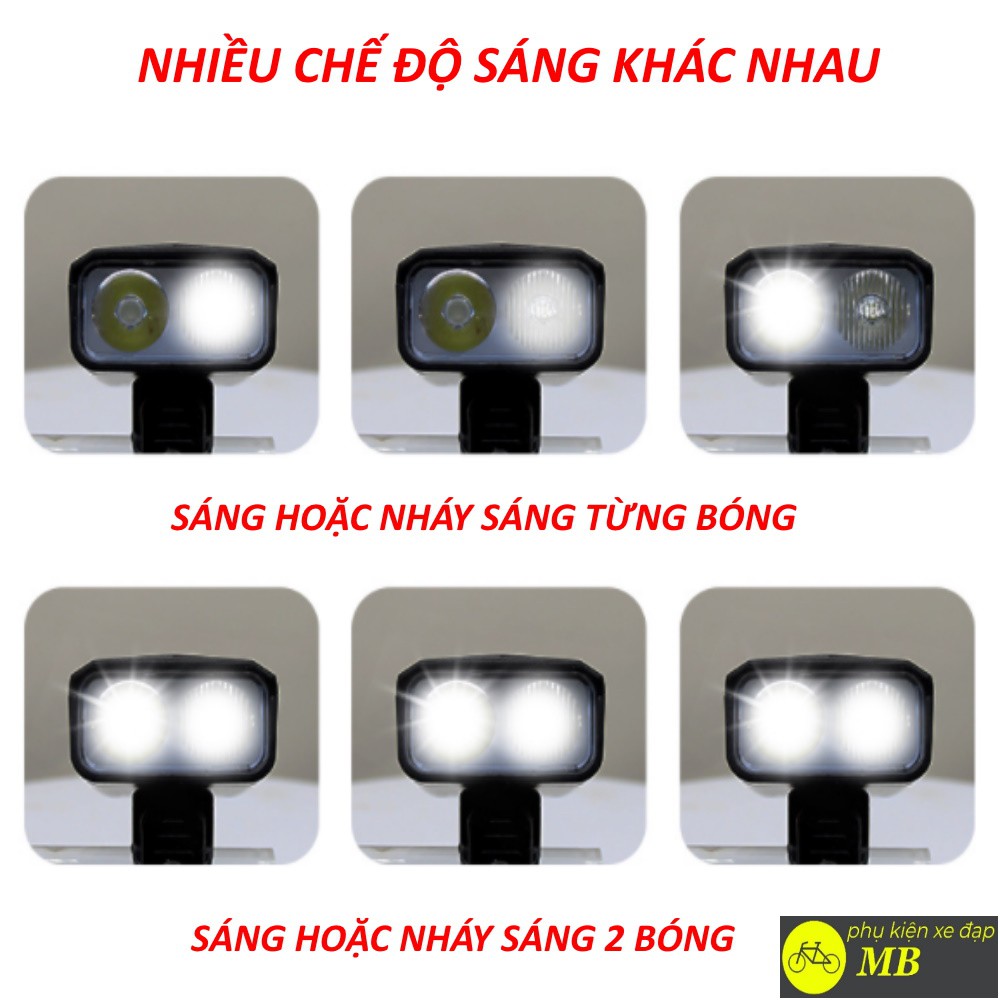 đèn xe đạp siêu sáng chống nước pin trâu 2 led nhiều chế độ sáng pin sạc usb có tính năng sạc dự phòng DP05