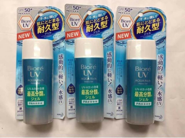 Kem chống nắng Biore UV Aqua Rich Watery gel SPF 50+ PA++ 90ml của tập đoàn Kao - Nhật Bản mang nhiều đặc tính nổi trội.