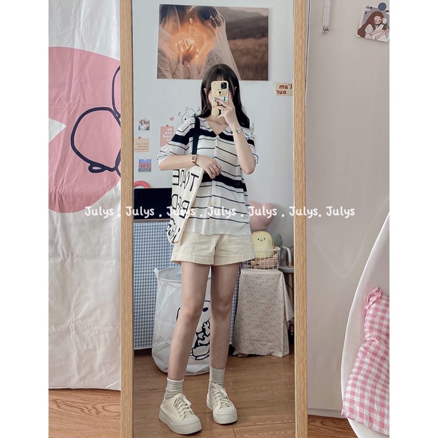 Áo len monterghi kẻ ngang cài cúc (ảnh thật shop chụp kèm video)