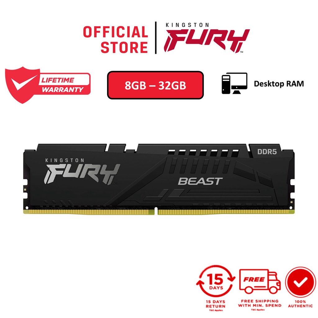 Ram Kingston FURY Beast Black DDR5 4800/5200/5600/6000 MHz Desktop Gaming