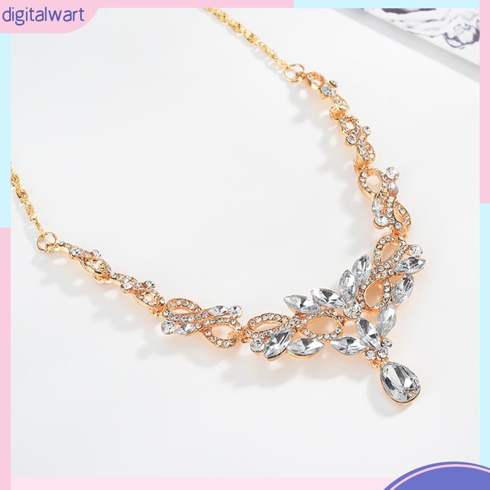 Bộ trang sức đính đá hình giọt nước hợp thời trang gồm dây chuyền mặt hình số 8 rỗng và bông tai