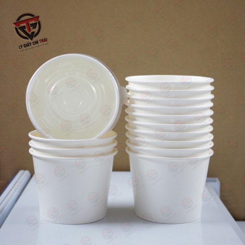 Set 50c Tô Giấy, Cốc Giấy 20oz 600ml KÈM NẮP PP DÀY, chuyên đựng đồ ăn, cháo, soup, canh, hủ tiếu, bún v.v..