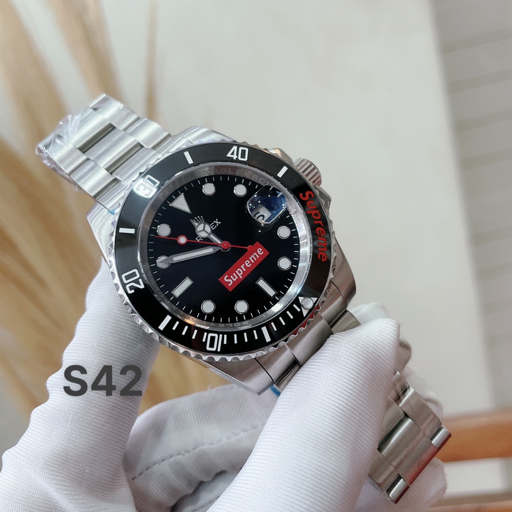 Đồng Hồ Nam Automatic submariner , viền đen chữ đỏ, tọa độ máy cơ , size 42mm , dây thép