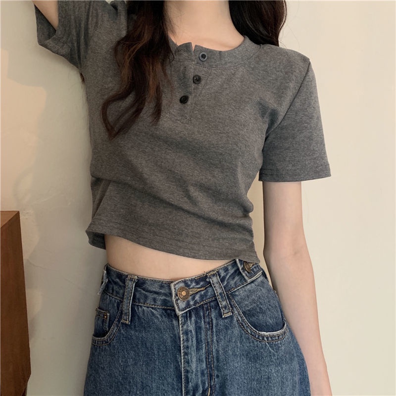 Áo Thun cotton Tay Ngắn Dáng Ôm Màu Trơn Thời Trang Mùa Hè Hàn Quốc JH-TX-200
