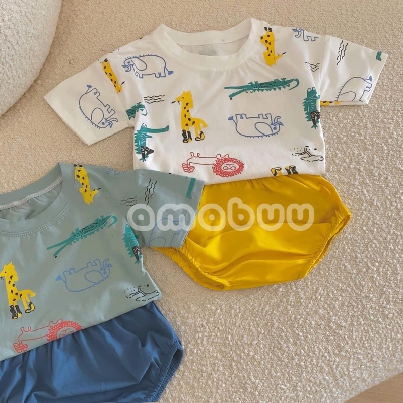 Bộ cộc tay cho bé trai bé gái , set quần áo hè trẻ em 4kg - 15kg kèm mũ chống nắng cho bé yêu