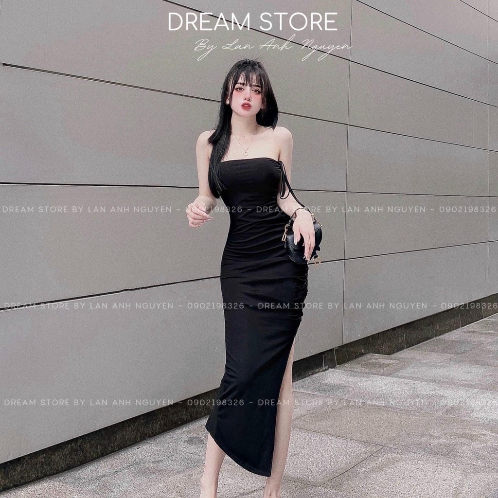 Đầm Thun Dáng Ôm Dài Cúp Ngực Xẻ Tà Quyến Rũ Phong Cách Âu Mỹ