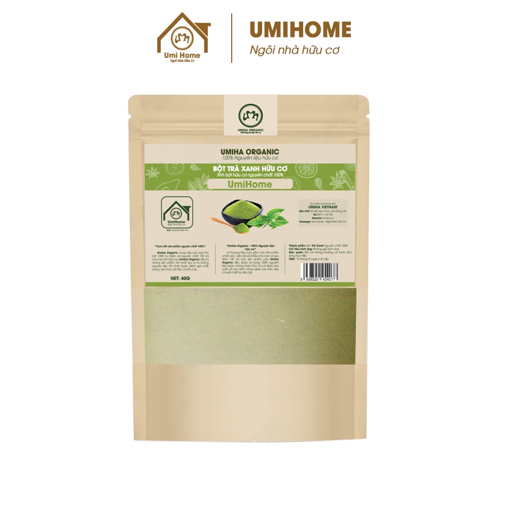 Bột Trà Xanh đắp mặt nạ hữu cơ UMIHOME 135g nguyên chất - Giúp trắng da, sạch mụn và thâm, ngừa lão hóa, mờ nếp nhăn