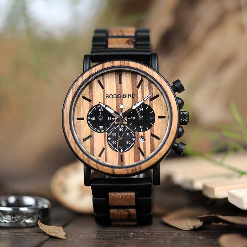 Bobo Bird Đồng Hồ Nam Bằng Gỗ Chrono Wp09 Đen