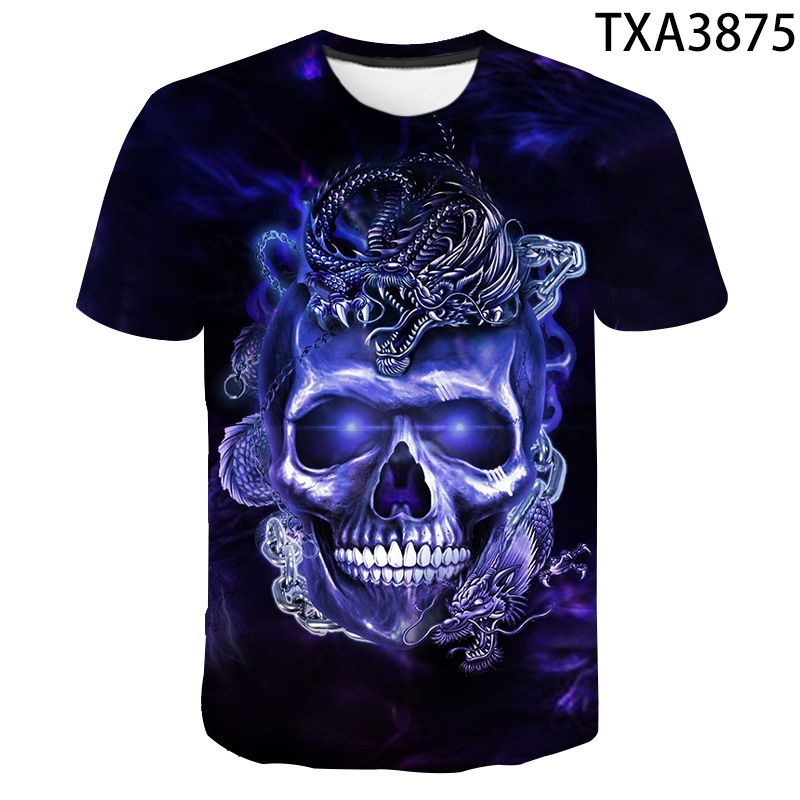 Áo Thun Tay Ngắn In Hình Đầu Lâu 3D Thời Trang Mùa Hè 2022 XS-3XL