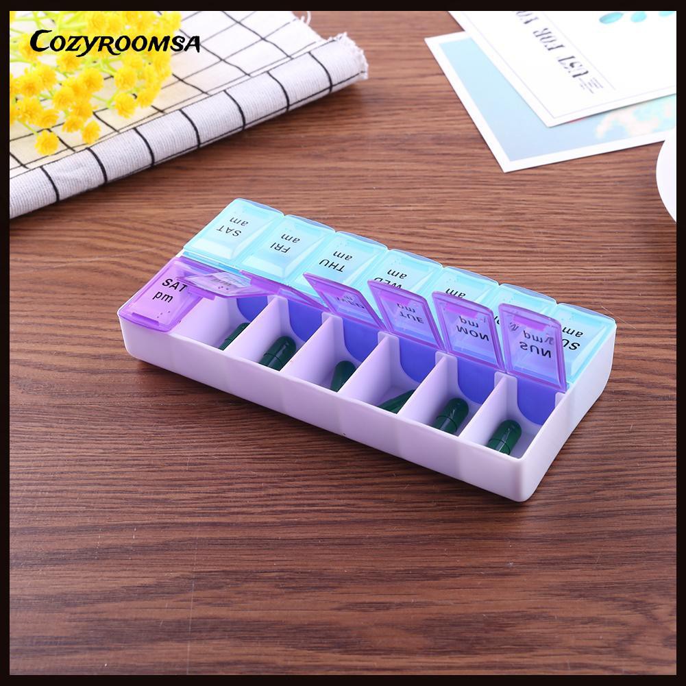 [Hàng mới về] Hộp nhựa chia thuốc 7 ngày 14 ô tiện dụng có thể dùng đựng trang sức