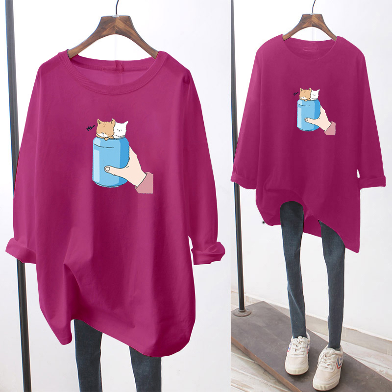 NRVP Áo thun dài tay nữ dáng rộng họa tiết xinh xắn thời trang mùa thu 2020