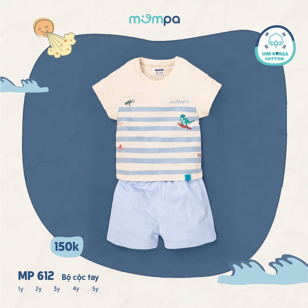 Bộ Mompa 100% Cotton cao cấp thấm hút mồ hôi tốt thoáng mát cộc tay bé mèo xích đu cho bé trai bé gái MP007 MP612