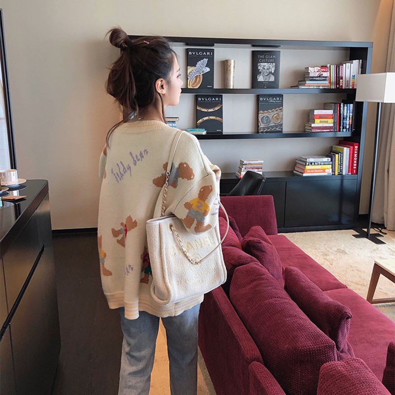 Áo Khoác Cardigan Dệt Kim Cổ Chữ V Dáng Rộng Phong Cách Hàn Quốc Dành Cho Nữ