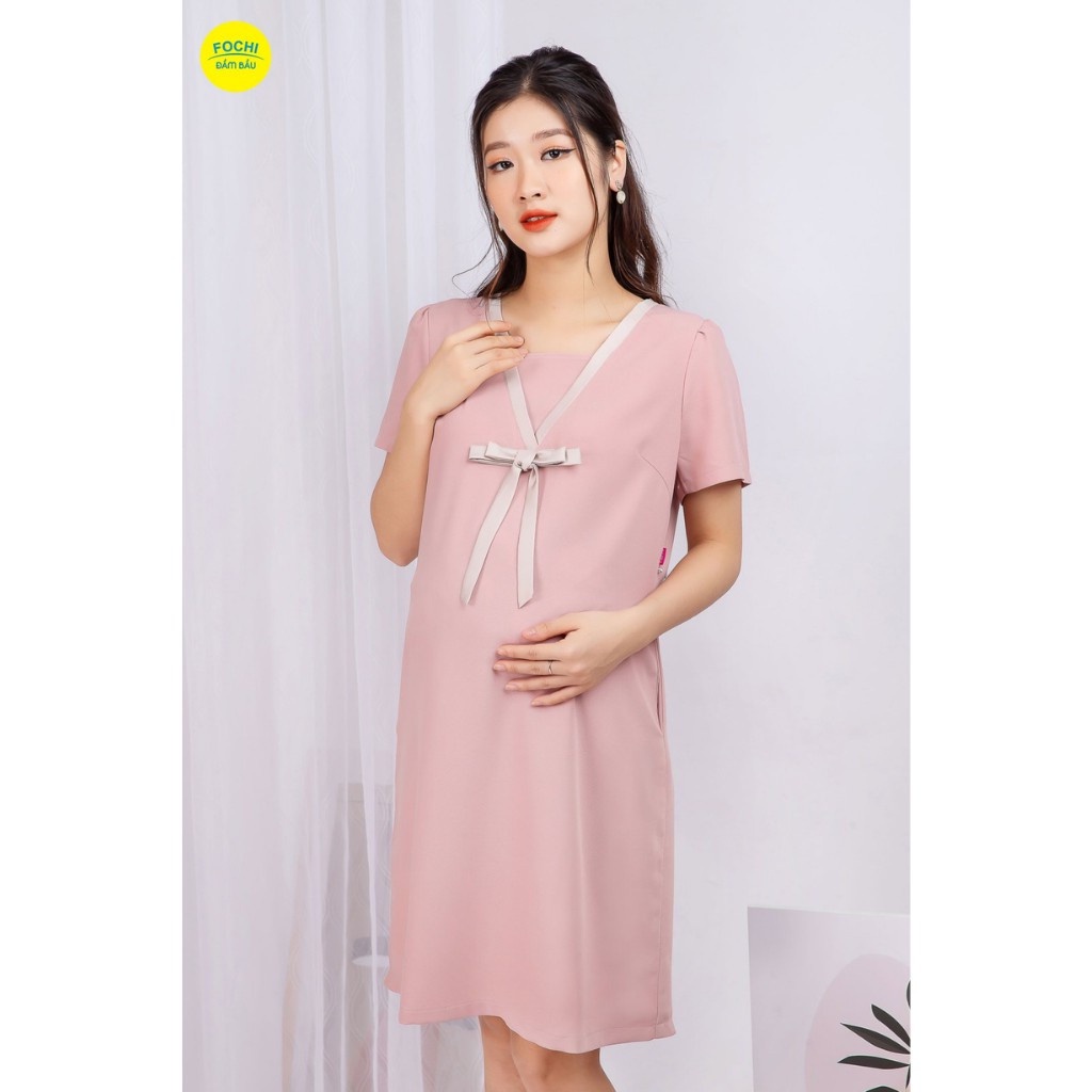 Váy Bầu Công Sở Fochi Dáng Suông, Đầm Bầu Chất Liệu Cát Lụa Hàn Cao Cấp VB158 VB159
