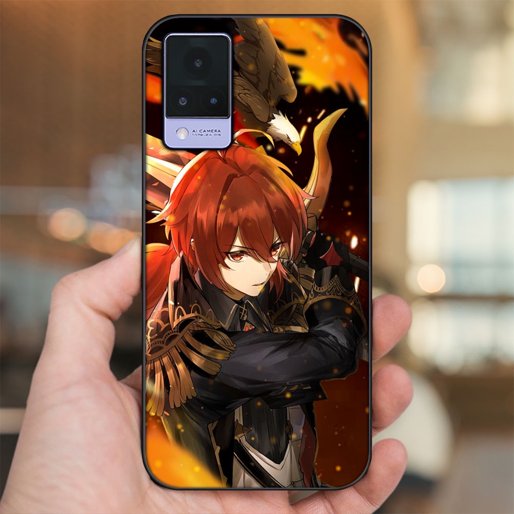 Ốp lưng Vivo V21 viền đen in hình Diluc Genshin Impact