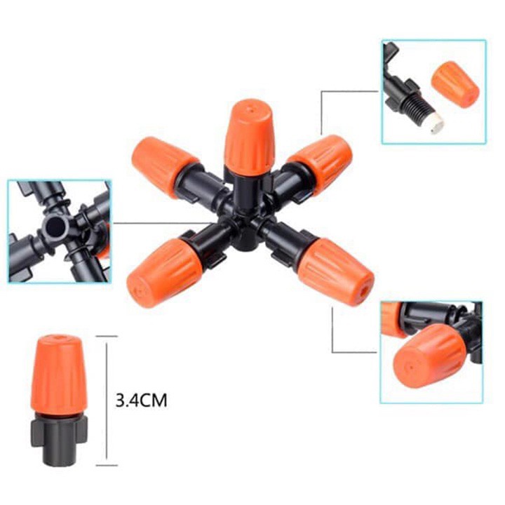 Đầu tưới phun sương 5 hướng cam  béc phun sương tưới cây, làm mát không khí