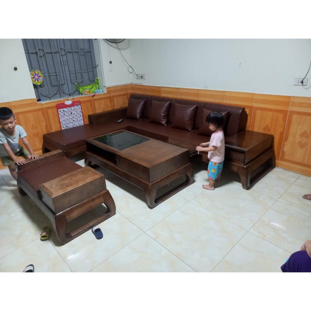 XƯỞNG SẢN XUẤT  bộ sofa góc L chân choãi gỗ sồi nga