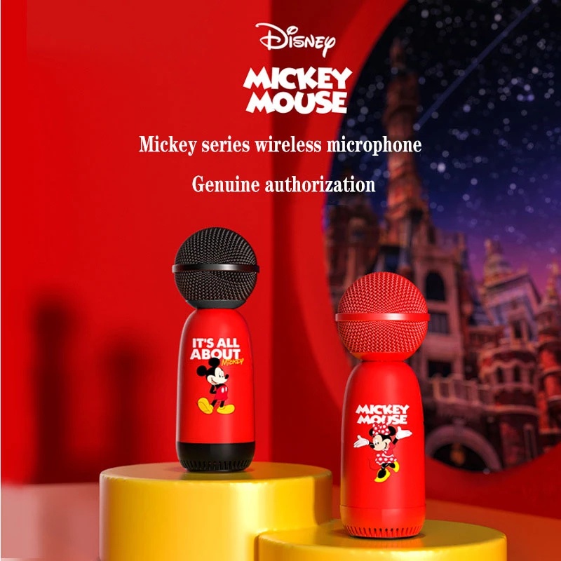 Disney Mickey Mouse Condenser Mic Loa Nghe Nhạc Bluetooth Không Dây Mini Loa Di động Dễ Thương Loa Bluetooth Condenser Mic