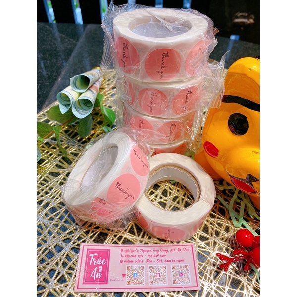(Giao đơn từ 30k) 100 Tem dán thank you, sticker có sẵn keo dán mặt sau dùng dán hộp quà/ sản phẩm